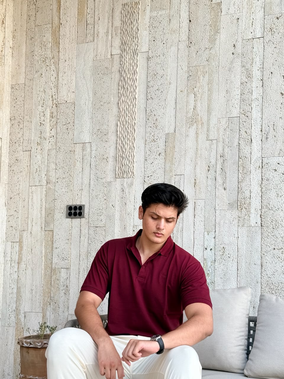 Maroon Waffle Knit Polo Shirt