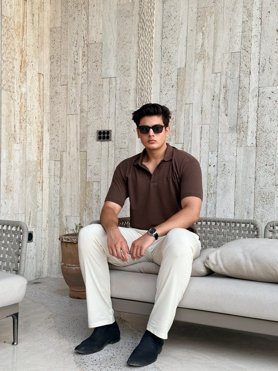 Brown Waffle Knit Polo Shirt