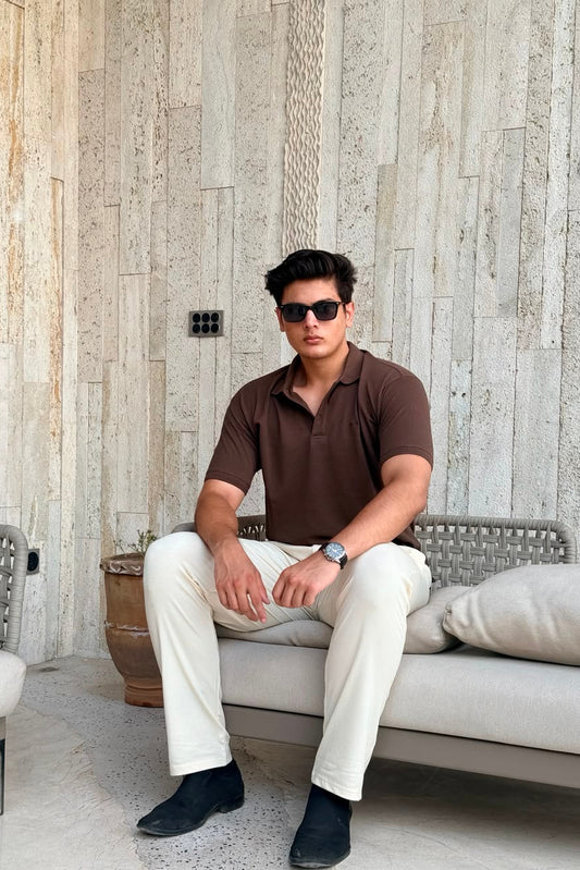 Brown Waffle Knit Polo Shirt