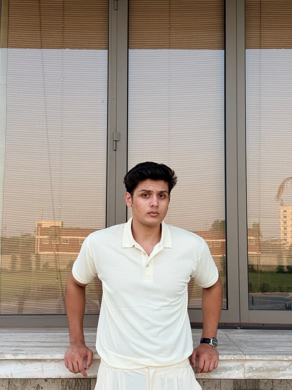 White Waffle Knit Polo Shirt
