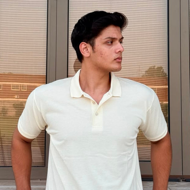 White Waffle Knit Polo Shirt