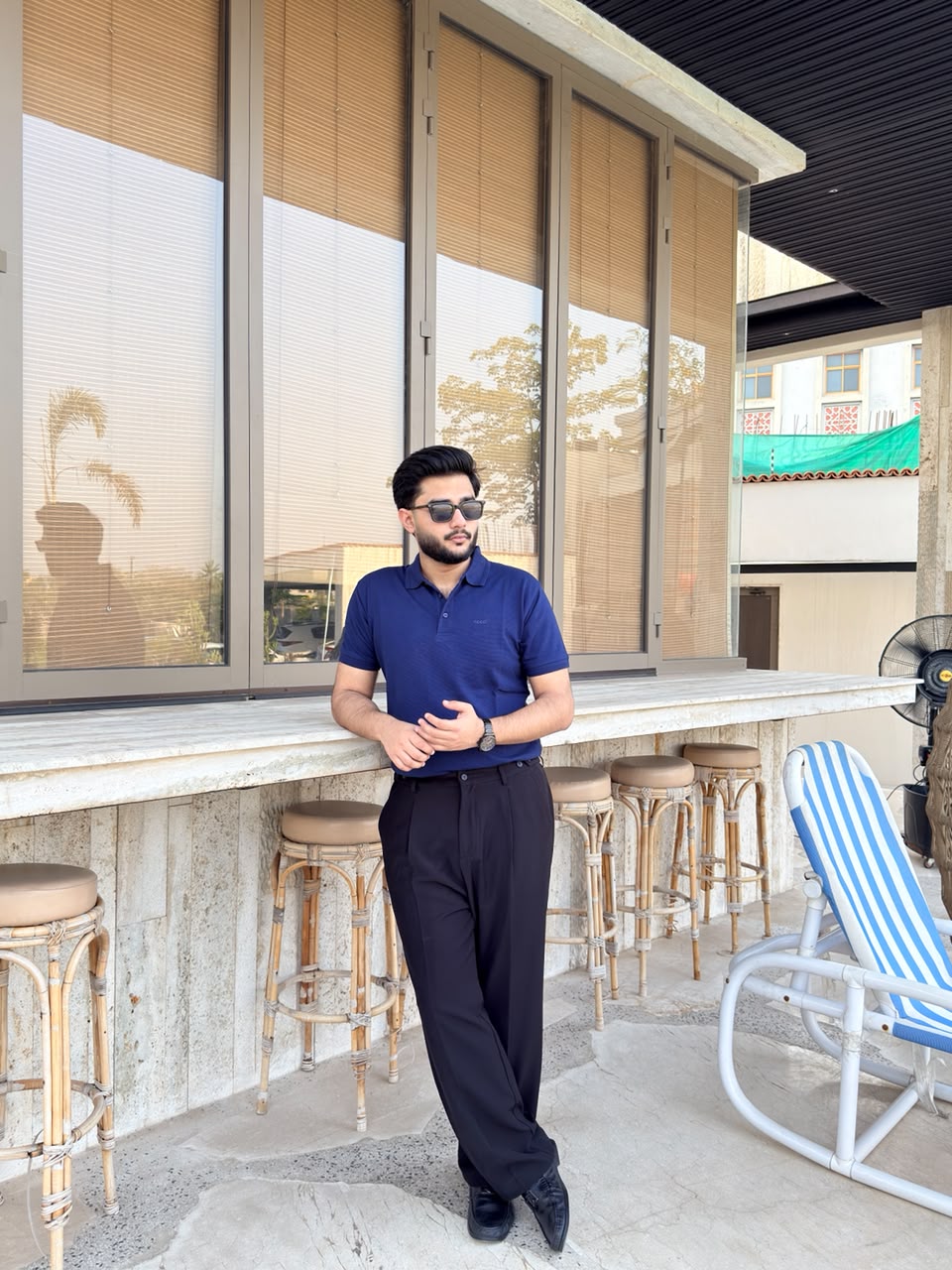 Midnight Blue Waffle Knit Polo Shirt