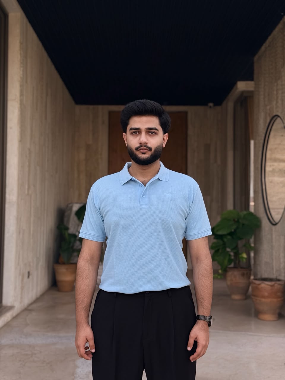 Sky Blue Waffle Knit Polo Shirt