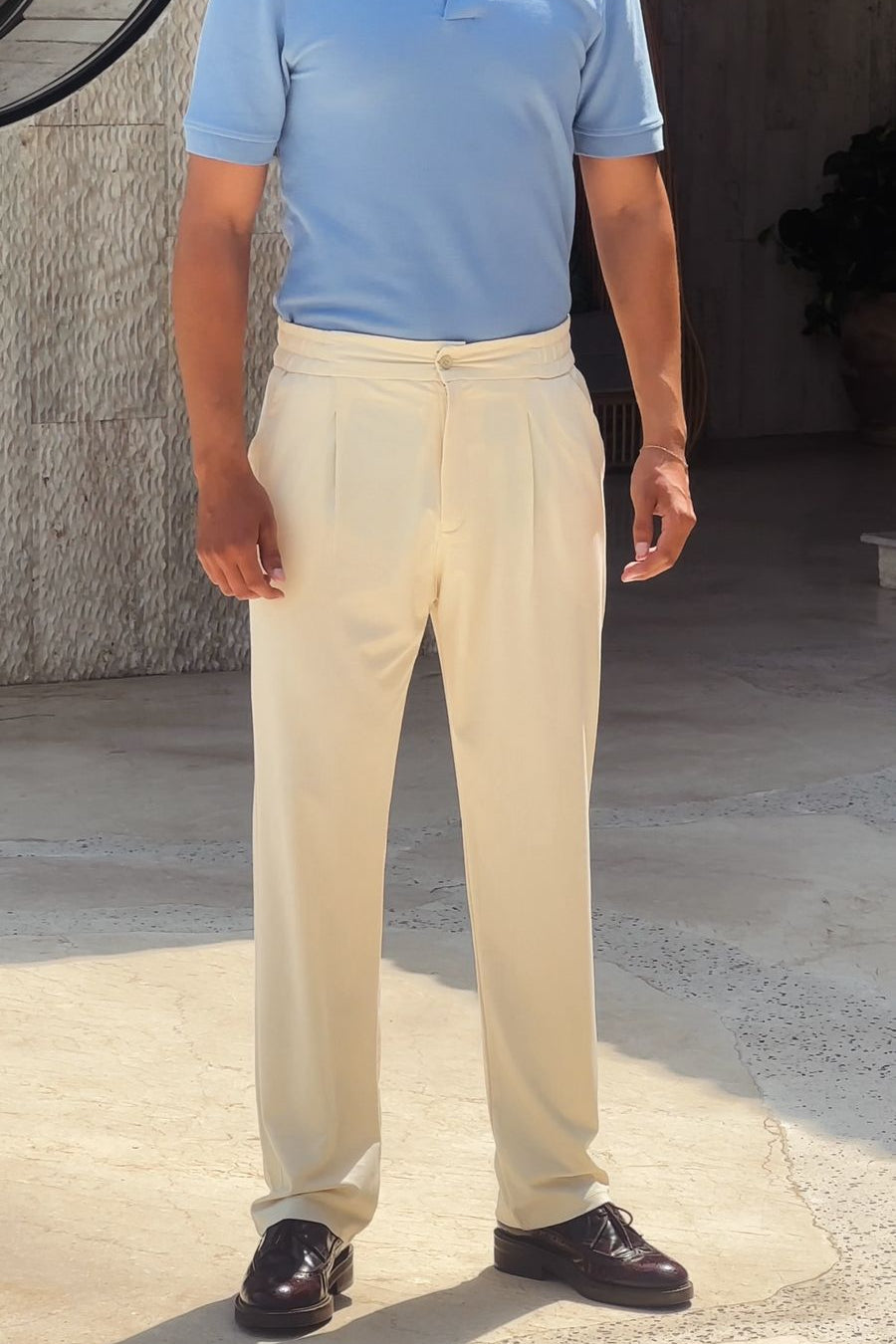 CREAM PLEATED TROUSERS